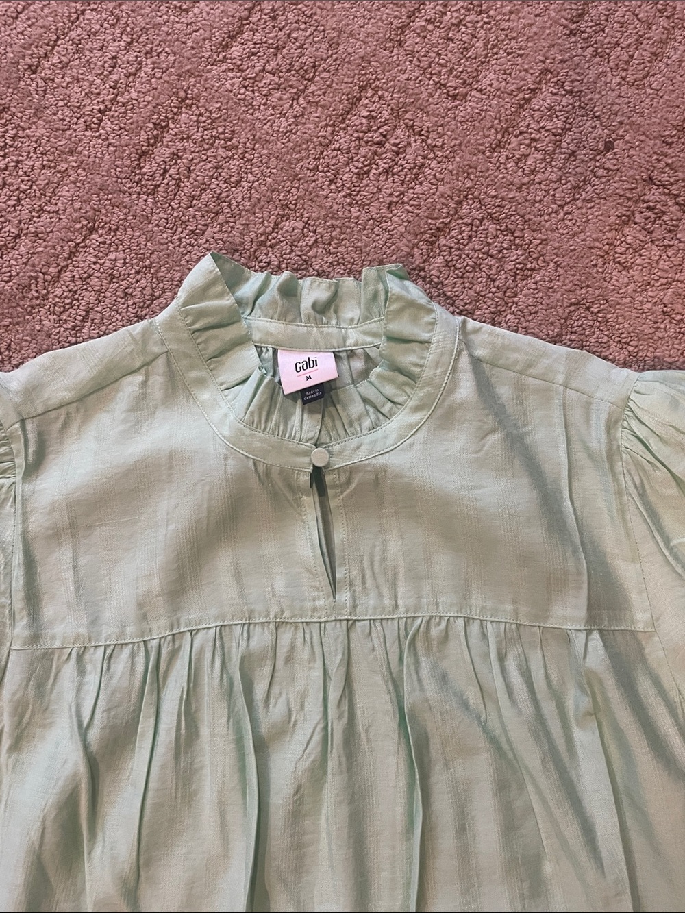 CAbi Mint Ruffle Neck Short Sleeve Blouse - Picture 4 of 5